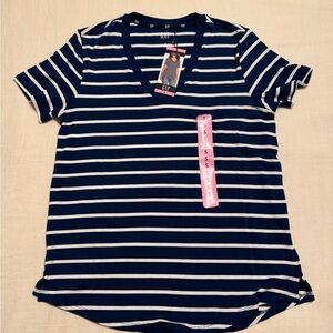 GAP Blue and White Striped V-Neck Tee